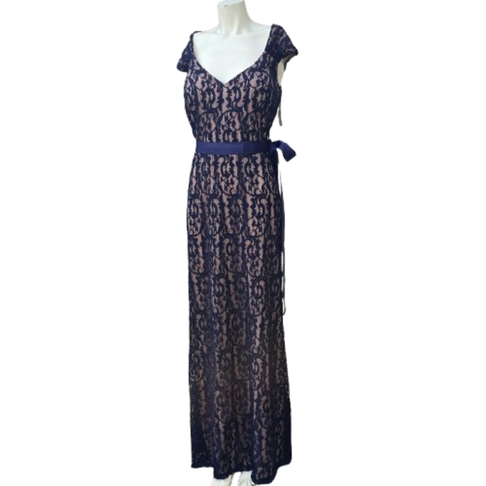 Elegant Lace Evening Dress Navy and Cream Sz 3XL - Picture 2 of 9